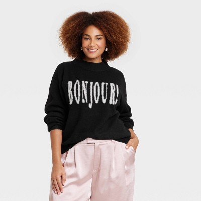 Women&#39;s Crewneck Pullover Sweater - A New Day&#8482; Black 4X