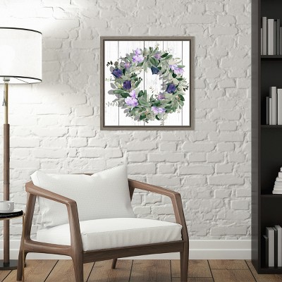 Purple Tulip Wreath Botanical Framed Canvas Print 16 x 16