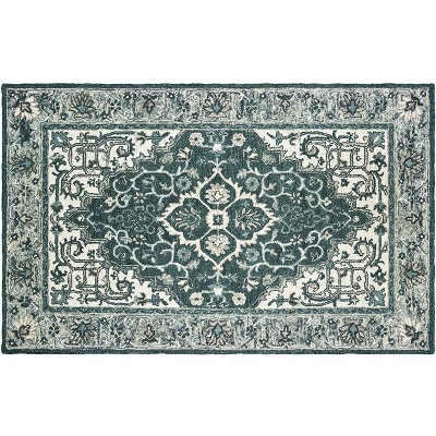 Handmade Teal and Blue Wool Tufted Runner Rug