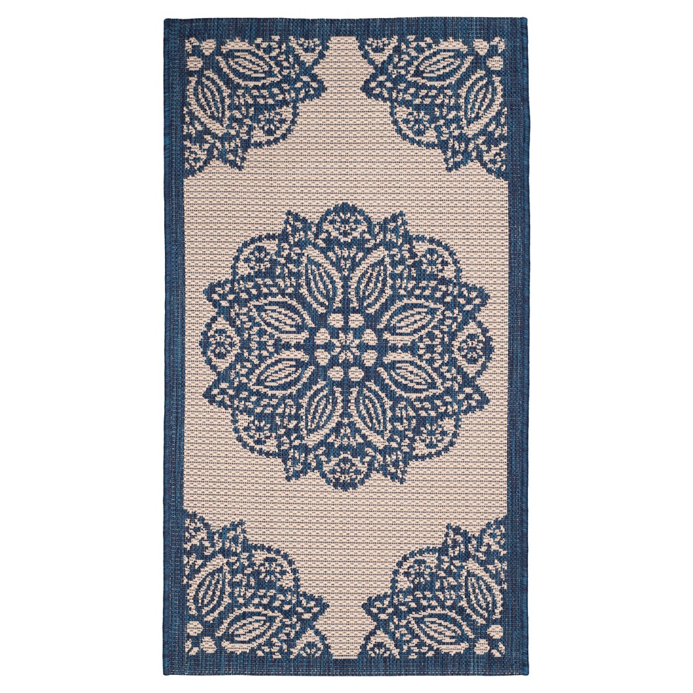 2'4in x 12' Runner Claridge Outdoor Rug Beige/Navy - Safavieh