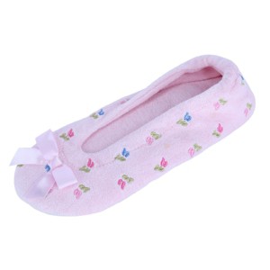 CTM Women's Floral Embroidered Terry Ballerina Slipper House Shoe - 1 of 4