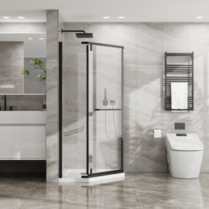 MAYEERTY Frameless Shower Door Corner Shower Enclosure with Clear Tempered Glass Pivot Shower Door - 1 of 4