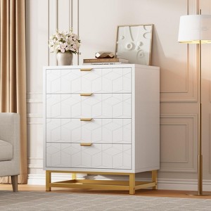 4 Drawer Dresser for Bedroom, Wood Chest of Drawers, Modern Dressers with Gold Metal Handles for Living Room - 1 of 4