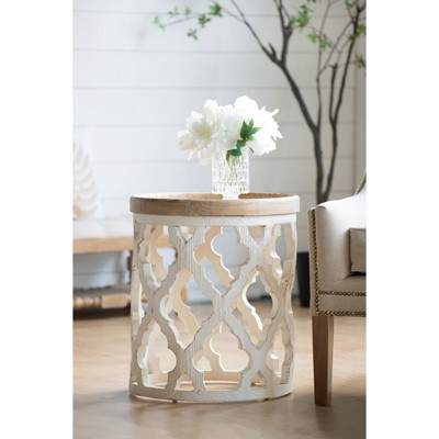 VisioGear Patio End Tables, 23 Inch Outdoor End Table, Vintage Design Table for Balcony Porch Pool, White, 19.7"*19.7"*23"