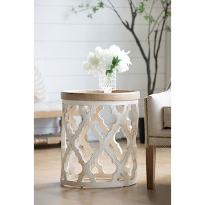 VisioGear Patio End Tables, 23 Inch Outdoor End Table, Vintage Design Table for Balcony Porch Pool, White, 19.7"*19.7"*23" - 1 of 4