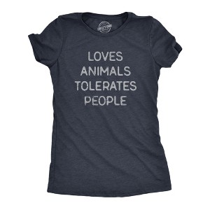 Womens Loves Animals Tolerates People T Shirt Funny Introverted Pet Lover Tee For Ladies - Crazy Dog Women's T Shirt - 1 of 4