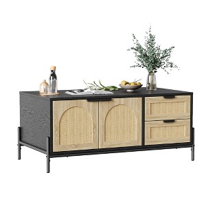 Jojoka Coffee Table with Lift-Top, Double Doors and Drawers, Rattan Modern Center Table for Living Room Office - 1 of 4