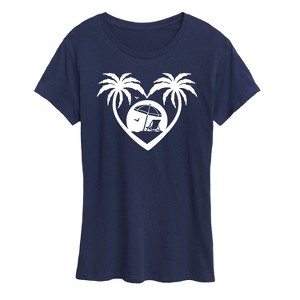 Women's - Instant Message - Palm Trees Heart Scene Short Sleeve Graphic T-Shirt - 1 of 4