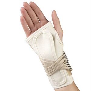 OTC Wrist Splint, Cock-Up Lacing, Canvas, White, Right - 1 of 3
