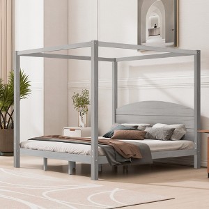 King Size Canopy Platform Bed with Headboard and Support Legs for Bedroom - 1 of 4