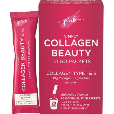 Pink Simply Collagen Beauty to Go Unflavored Powder Stick Packs - 20ct