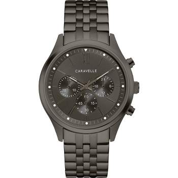 Caravelle designed by Bulova Men's Dress 6-Hand Chronograph Quartz Gunmetal Ion Plated Stainless Steel Watch, Gray Dial, 44mm Style: 45A141