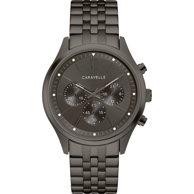 Caravelle designed by Bulova Men's Dress 6-Hand Chronograph Quartz Gunmetal Ion Plated Stainless Steel Watch, Gray Dial, 44mm Style: 45A141, 1 of 5