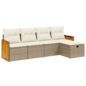 vidaXL 5 Piece Patio Sofa Set with Cushions Beige Poly Rattan - Beige without storage 5-piece - 1 of 4