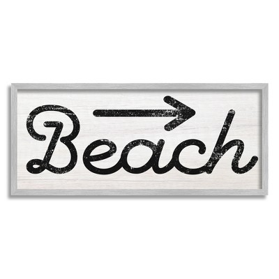 Stupell Industries Weathered Beach Direction Sign Rustic Arrow Symbol Framed Giclee Art
