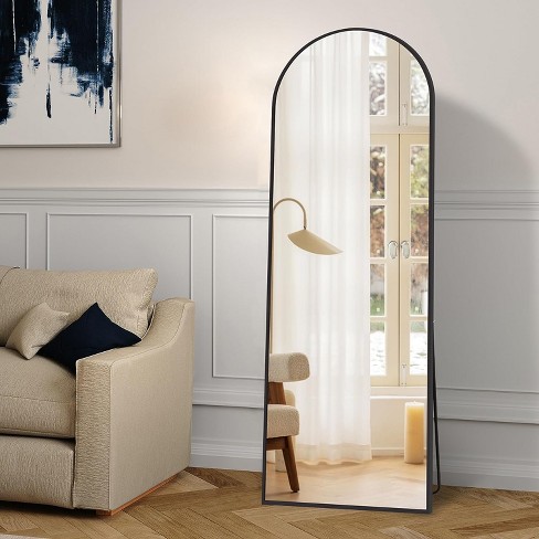 Muselady 63 Height x 20 Width Black Oversize Arch-Crowned Top Full Length  Floor Mirror with Stand-The Pop Home