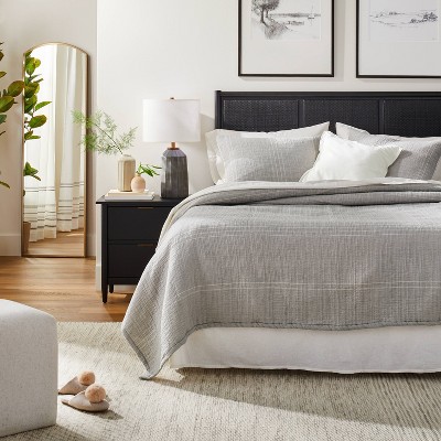 King Gray Microstripe Cotton Matelassé Coverlet