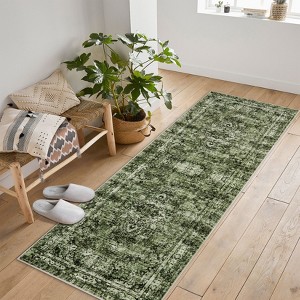 Short Pile Washable Area Rug - Boho Vintage Living Room & Bedroom Rug, Non-Slip, Machine Washable - 1 of 4