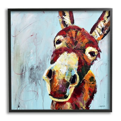Stupell Industries Donkey Face Blue Background Framed Giclee Art