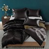 Black Satin Duvet Cover Set, Queen/Full Size, 1 Duvet+ 4 Pillowcases, Zipper Corner Ties - 2 of 4