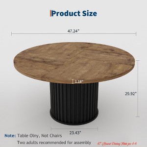 47" Round Dining Table for 4-6 – Industrial Kitchen Table with Sturdy Waveform Metal Pedestal Base - 1 of 4