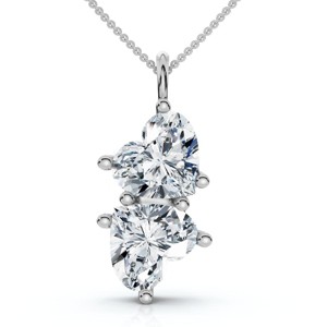Pompeii3 4Ct Certified Toi Et Moi Heart Shape Pendant 14k Gold Necklace Lab Created - 1 of 4