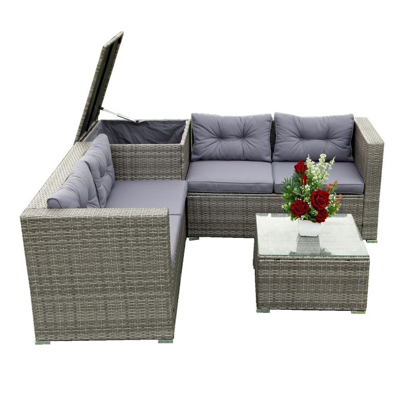 Isabel 4-Piece PE Wicker Rattan Patio Conversation Set, Patio Sectional Sofa Set with Storage Box, Outdoor Furniture - Maison Boucle, 2 of 9