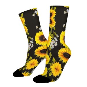 Sunflowers And White Flowers Women Printed Crew Socks Funny Funky Socks Soft Polyester Novelty Gifts for Artists Men - 1 of 1