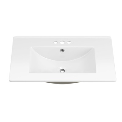 White Ceramic 30" Vanity Top Bathroom Sink with Three Holes