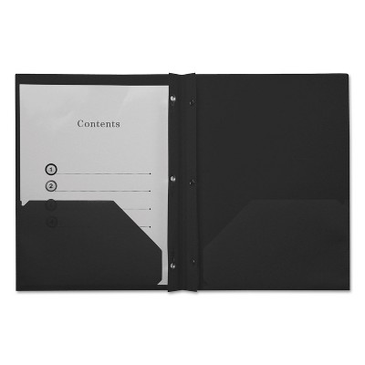 Universal Plastic Twin-Pocket Report Covers with 3 Fasteners 100 Sheets Black 10/PK 20550
