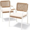 Outdoor Dining Chairs Set of 2, Patio Wicker Chairs with Cushions & Armrests for All-Weather - 3 of 4