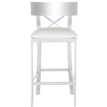 Zoey 35"H Stainless Steel Cross Back Counter Stool  - Safavieh