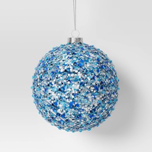 4" Christmas Chunkey Glitter Ball Ornament Dark Blue - Wondershop™ - 1 of 3