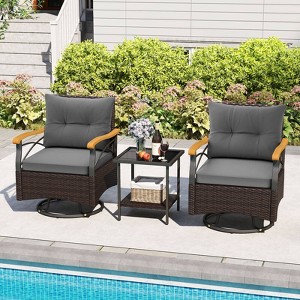 Costway 3 PCS Outdoor Swivel Chair Set with 2-Tier Tempered Glass Side Table Cushions Gray/White - 1 of 4