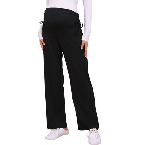 INSPIRE CHIC Women's Maternity Pants Ribbed Knit Palazzo Over the Belly Work Lounge Wide Leg Pregnancy Trousers - 1 of 4