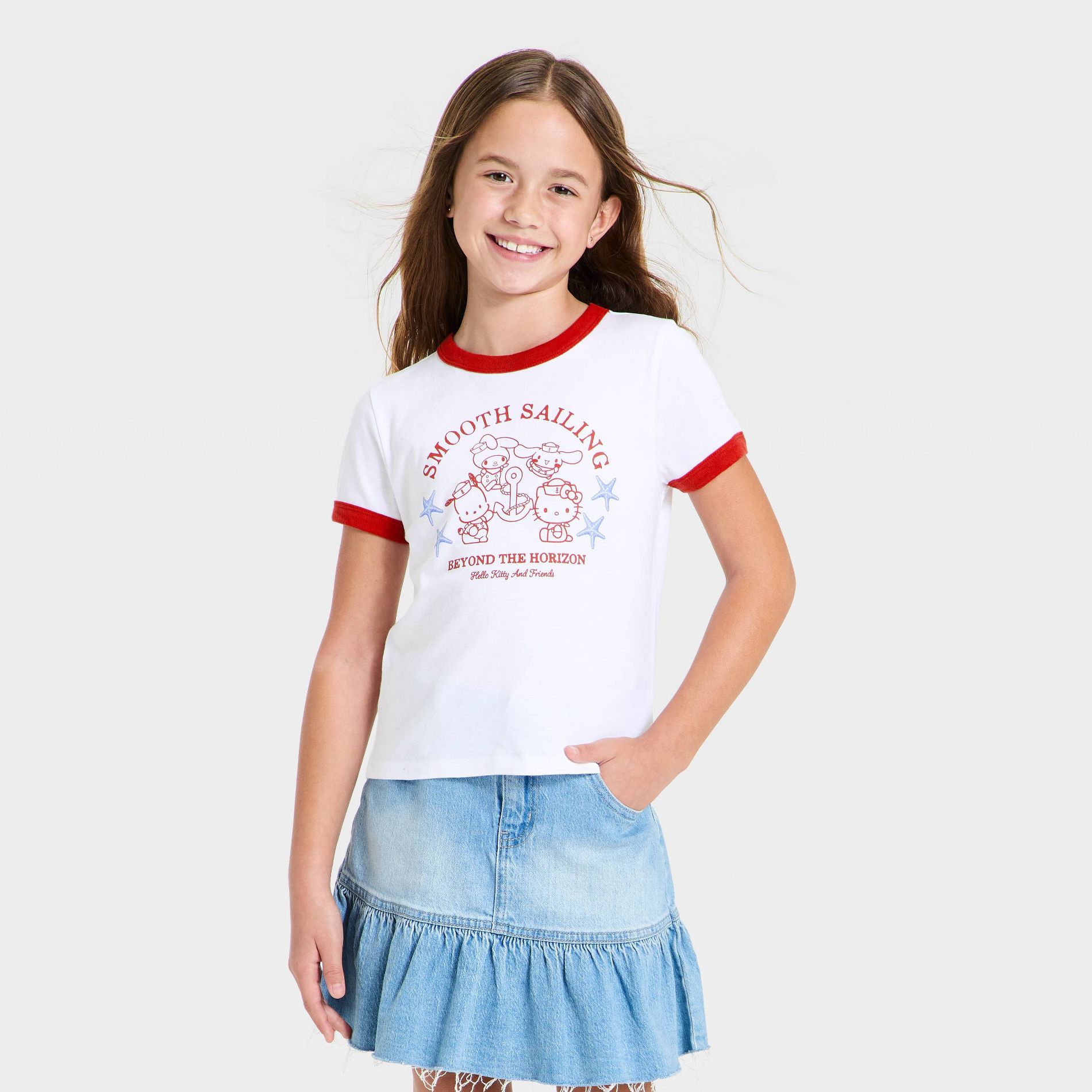 Girls' Hello Kitty and Friends "Smooth Sailing" Graphic Short Sleeve T-Shirt - Red/White