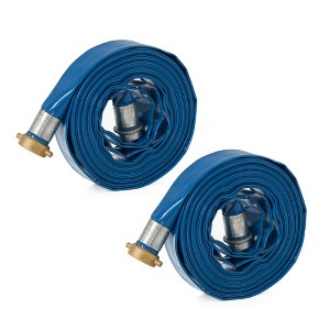Apache 98138015 1.5" Diameter 50' Length 75 PSI Polyester-Reinforced PVC Lay Flat Pool Sump Pump Hose with Aluminum Pin Lug Connections, Blue (2 Pack) - 1 of 4