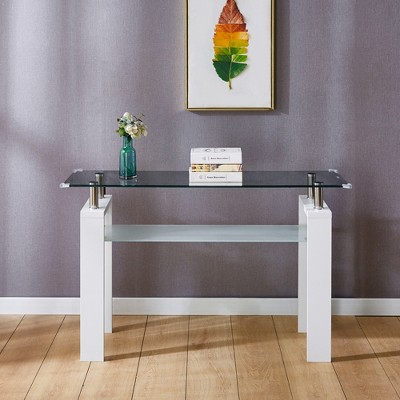 Grungis Console Table with Tempered Glass Top,Entryway Table with Storage Shelf,Console Table for Living Room