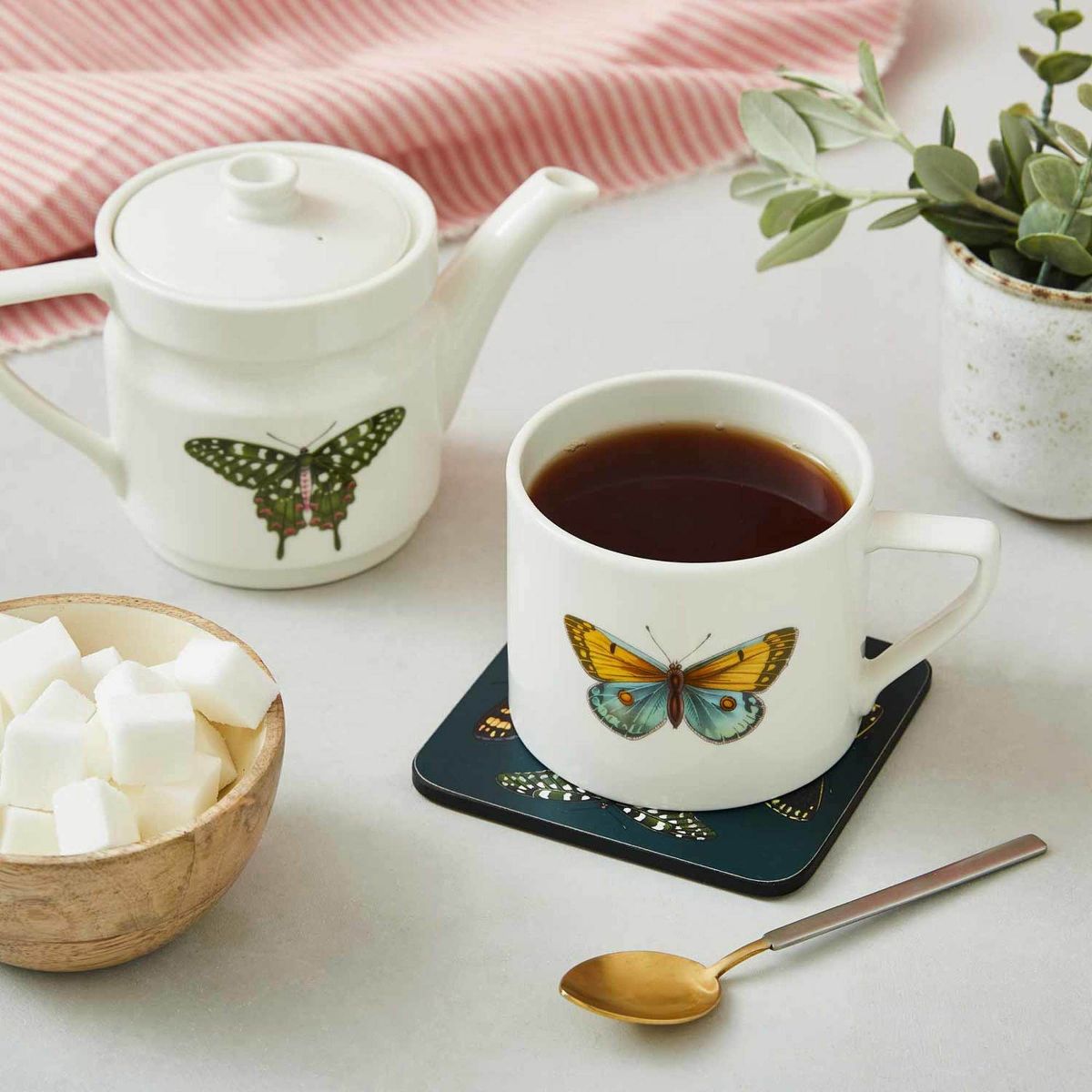 Portmeirion Botanic Garden Harmony Tea for One Butterfly Porcelain Tea Set Multicolored Set of 2 - thumbnail 4