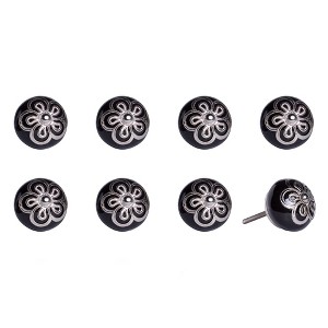 HomeRoots Set of Eight Black And Silver Ceramic And Metal Drawer Pull Knobs - 1 of 4