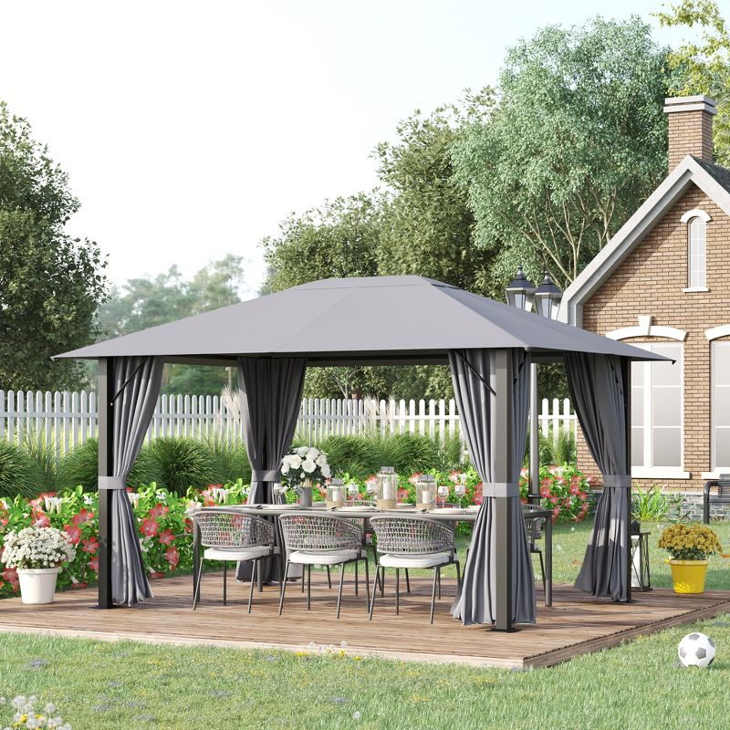 Outsunny 13.1' x 9.7' Patio Gazebo Aluminum Frame Outdoor Canopy Shelter with Sidewalls, Vented Roof for Garden, Lawn, Backyard, and Deck, Gray, 2 of 7