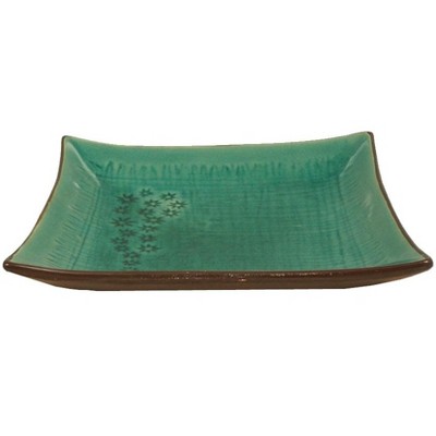 BigKitchen Large Green Crackeled Glass Flower Serving Plate