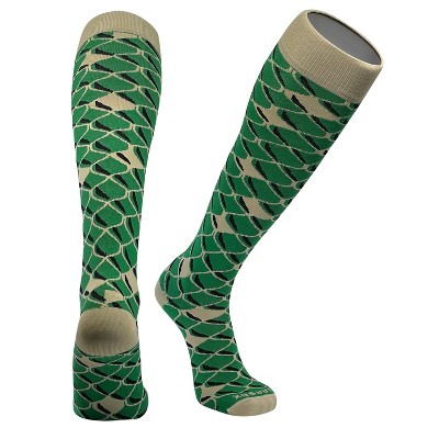 Pearsox Fish, Dragon Scales Knee High Long Socks - Green Vegas Gold