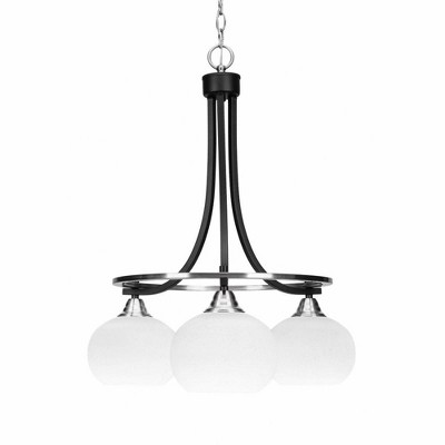 Toltec Lighting Paramount 3 - Light Chandelier in  Matte Black/Brushed Nickel with 7" White Muslin Shade
