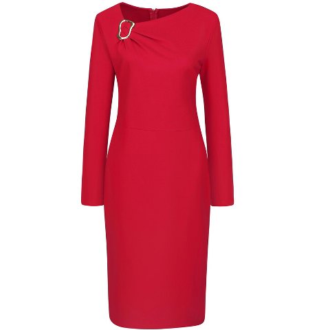 Женские платья INSPIRE CHIC Women's Work Long Sleeve Asymmetrical Neck Business Cocktail Bodycon Midi Dresses Large Red