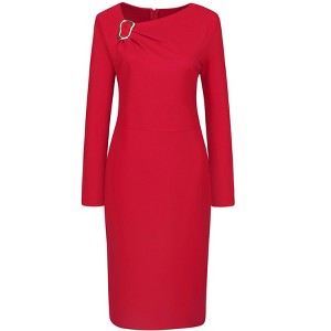 INSPIRE CHIC Women's Work Long Sleeve Asymmetrical Neck Business Cocktail Bodycon Midi Dresses - 1 of 4