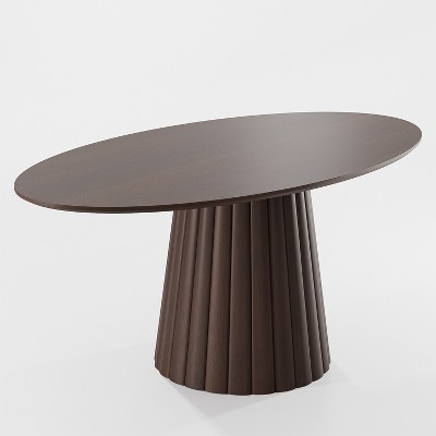 Lirago Brown Elliptical Dining Table 67x33.5x31 Inch Seats 6 with Tapered Pedestal Base