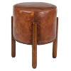 Traditional Leather Stool Brown - Olivia & May: Round Wood Frame, No Assembly, Spot Clean - 2 of 4