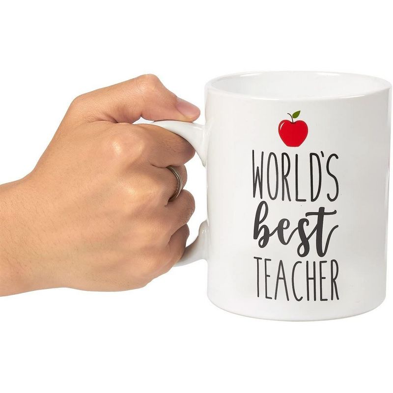 Blue Panda Large World's Best Teacher Coffee Mug White Ceramic Cup - Novelty Appreciation Gift for Teachers, Women, Men (16 oz), 3 of 5