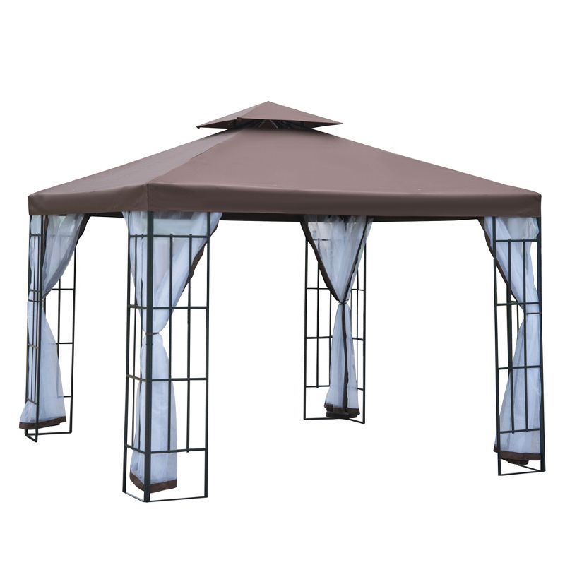 Outsunny 10'x10' Outdoor Gazebo, Double Tiered Canopy Tent with Mosquito Netting, and Steel Frame for Patio, Backyards and Parties, Coffee, 1 of 7